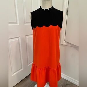 Victoria Beckham Target Orange Black Sleeveless Scallop Cocktail Dress Size S